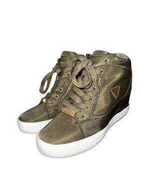 GUESS Olive Green Wedge High-Top Sneakers with White Soles